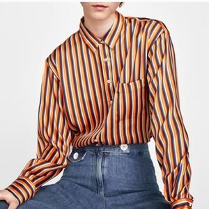 Zara Rainbow Striped Satin Shirt